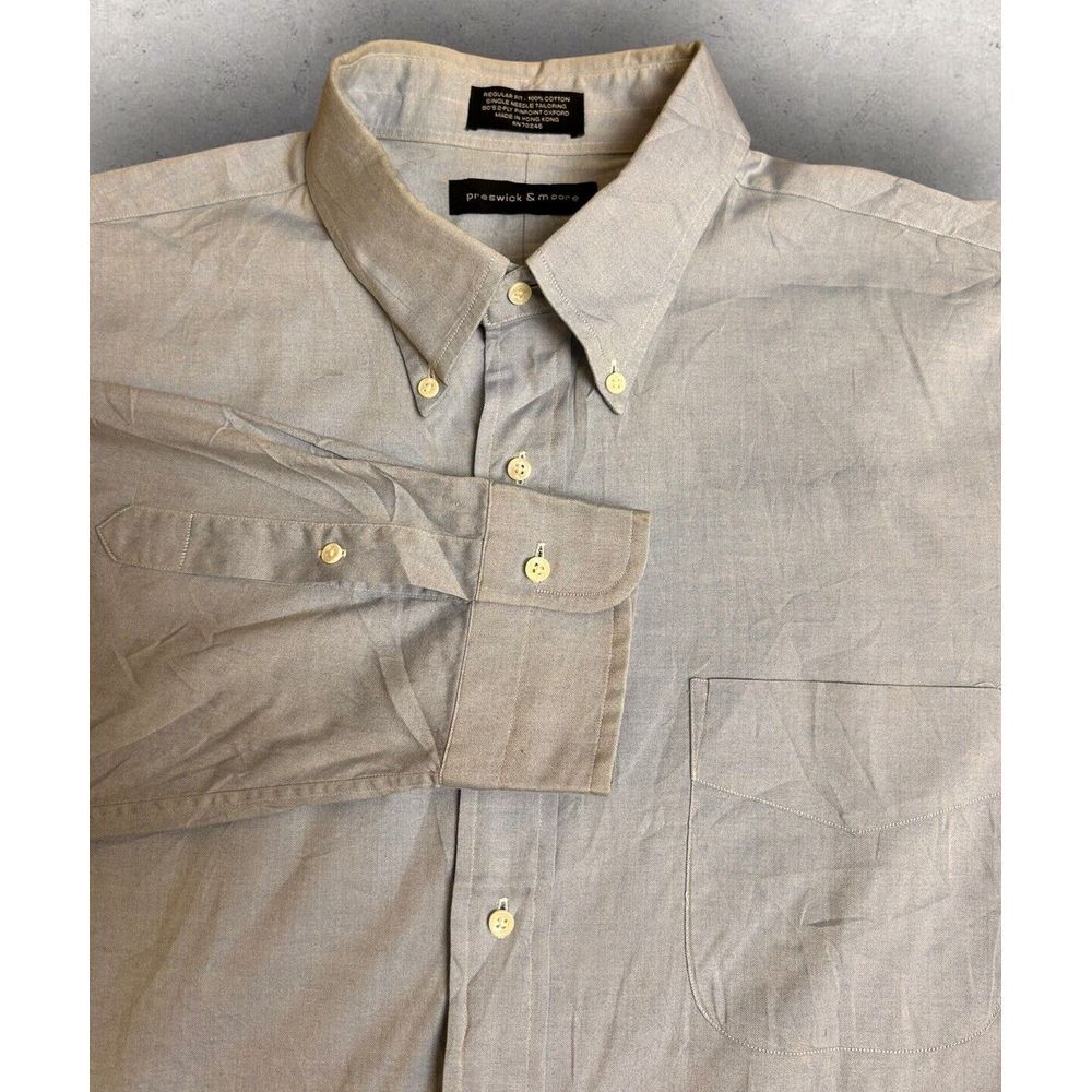PRESWICK & MOORE Mens Size 17.5 / 35 Button Down‎ Blue Dress Shirt Cotton